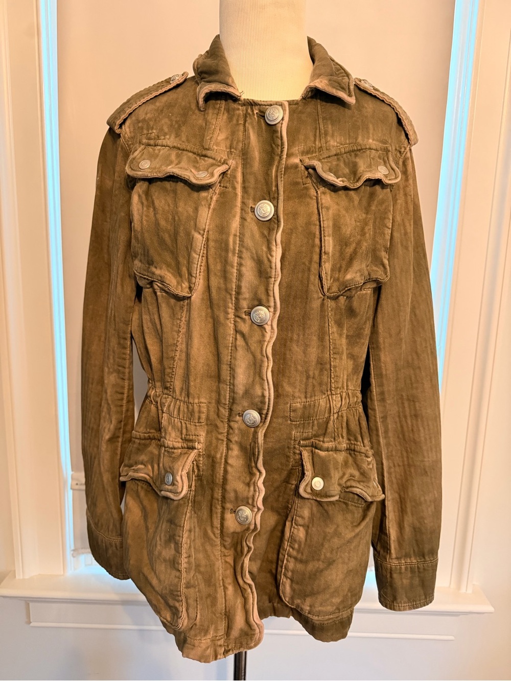 Free People Olive Brown Utility Jacket with Button Front